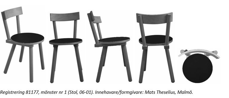 Registrering 81177, mönster nr 1 (Stol, 06-01). Innehavare/formgivare: Mats Theselius, Malmö.