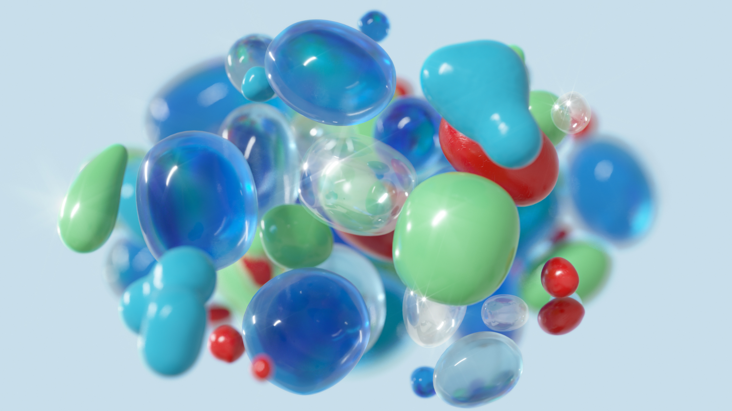 Bubblor i grönt, blått och rött