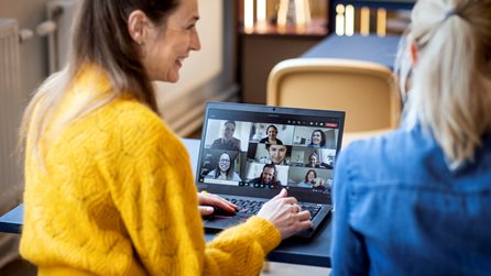 People and a screen