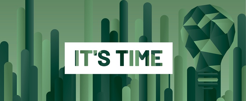 Symbol för årets Immaterialrättsdag, med bokstäverna IT´S TIME på en grön bakgrund.